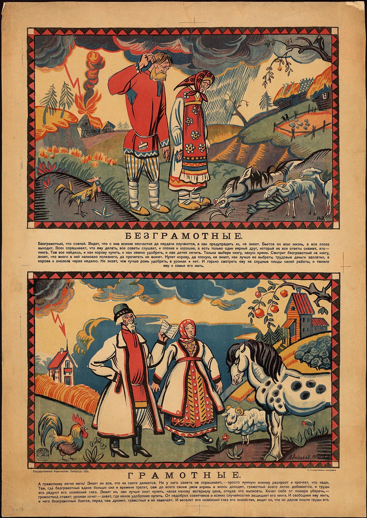 Плакат «Безграмотные. Грамотные», 1920